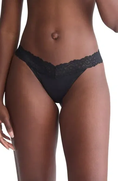 Calvin Klein Lace Trim Thong In Black