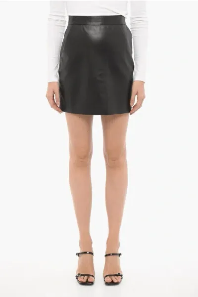 Calvin Klein Leather Miniskirt With Two Pockets In Black