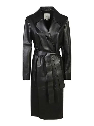 Calvin Klein Leather Wrap Trench Coat In Black