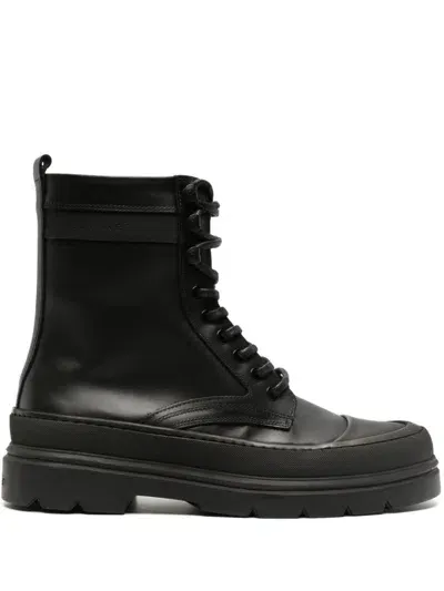 Calvin Klein Logo-debossed Leather Ankle Boots In Black