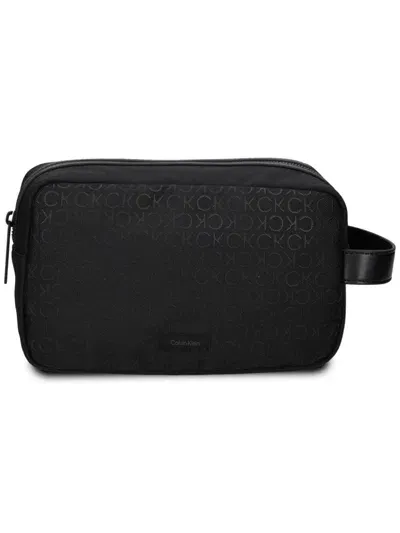 Calvin Klein Logo-jacquard Wash Bag In Black