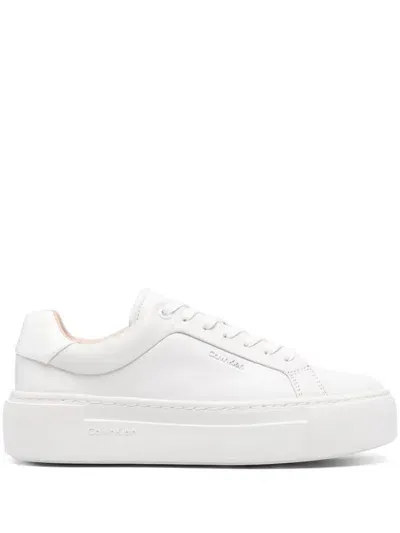 Calvin Klein Logo-lettering Leather Sneakers In White