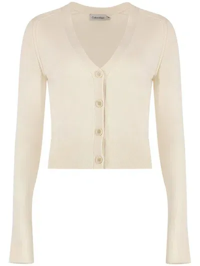 Calvin Klein Merino Wool V-neck Cardigan Clothing In Beige