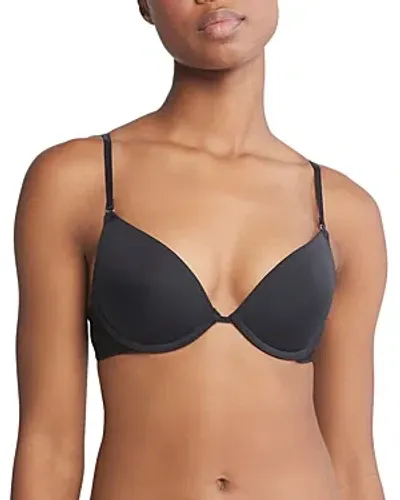 Calvin Klein Minimalist Micro Lace Push Up Plunge Bra In Black