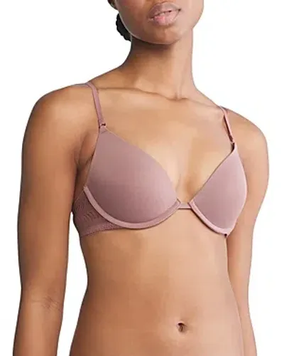 Calvin Klein Minimalist Micro Lace Push Up Plunge Bra In Capri Rose