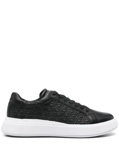 Calvin Klein Monogram-debossed Sneakers In Black