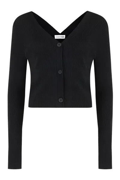 Calvin Klein Ribbed-knit Cardigan In Black