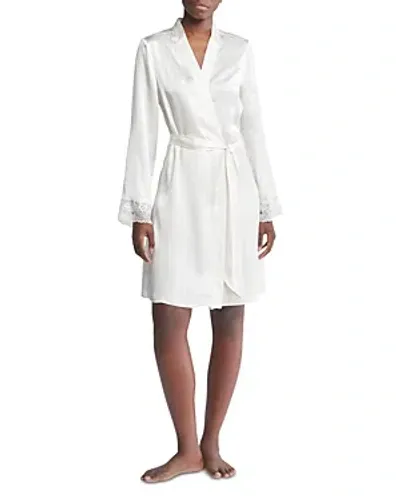 Calvin Klein Silk Lace Trim Robe In Ivory