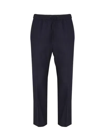 Calvin Klein Straight Leg Tracksuit Style Trousers In Virgin Wool In Blue