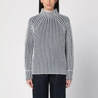 Calvin Klein Striped Wool Turtleneck Jumper In Blue