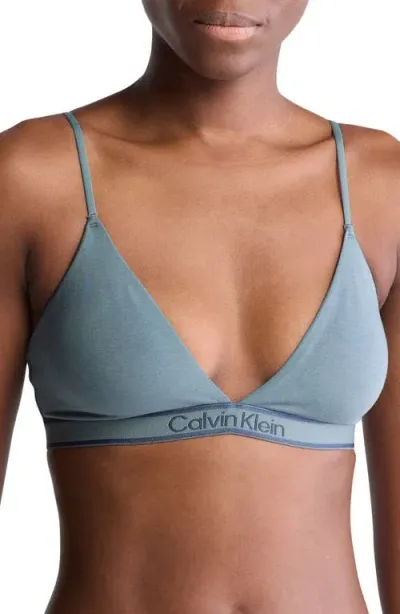 Calvin Klein Tonal Logo Organic Cotton Blend Bra In Blue Perfor