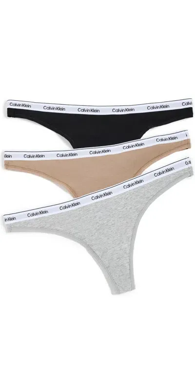 Calvin Klein Underwear Thong 3 Pack Black/ Grey Heather / Caf Fun