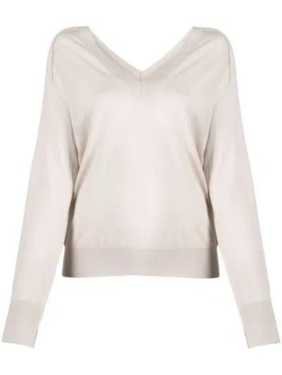 Calvin Klein V-neck Wool Jumper In Neutrals