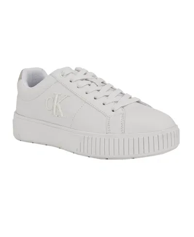 Calvin Klein Women's Alane Lace-up Platform Casual Sneakers In White