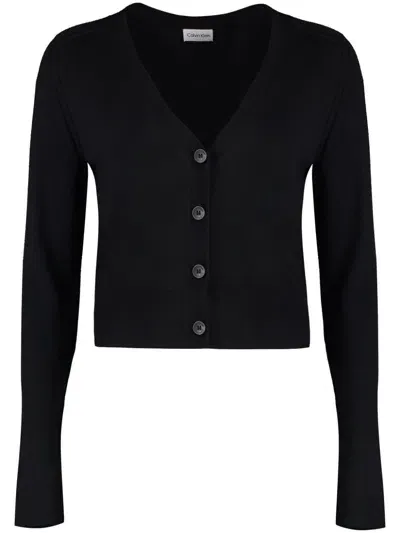 Calvin Klein Wool Cardigan In Black