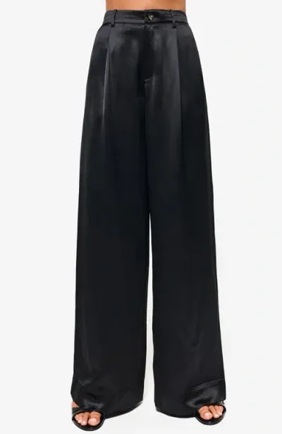 Cami Nyc Noura High Waist Wide Leg Satin Pants In Black