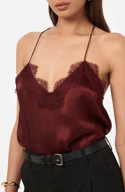 Cami Nyc The Racer Lace Trim Silk Camisole In Syrah