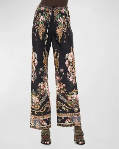 Camilla Bias-cut Silk Wide-leg Drawstring Pants In Dynasty Daze