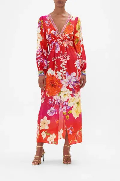 Camilla Twist-front Crystal-embellished Floral-print Silk Crepe De Chine Dress In Orange/red