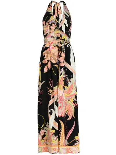 Camilla Floral-print Halterneck Jumpsuit In Black