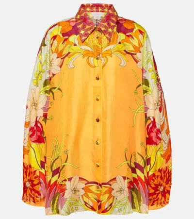 Camilla Floral Silk Shirt In Orange