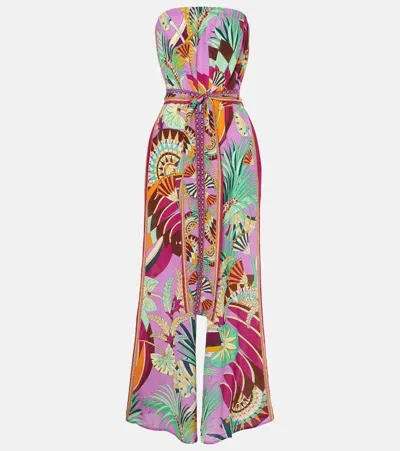 Camilla Printed Strapless Silk Jumpsuit In Multicoloured