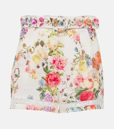 Camilla Sew Yesterday Floral Lace-trimmed Linen Shorts In White