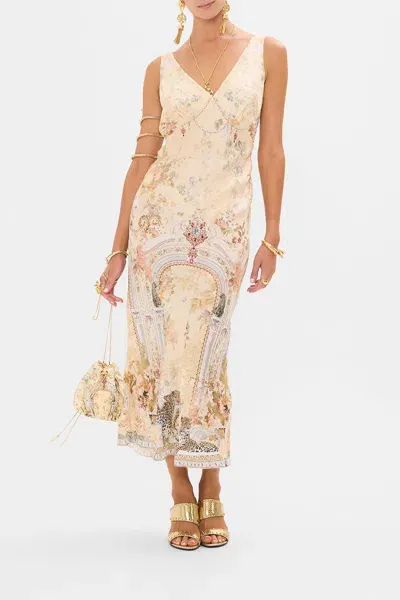 Camilla V-neck Jacquard Slip Dress Adorned In Antiquity In Neutrals