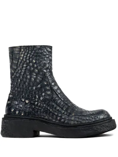 Camperlab Vámonos Crocodile-effect Ankle Boots In Grey