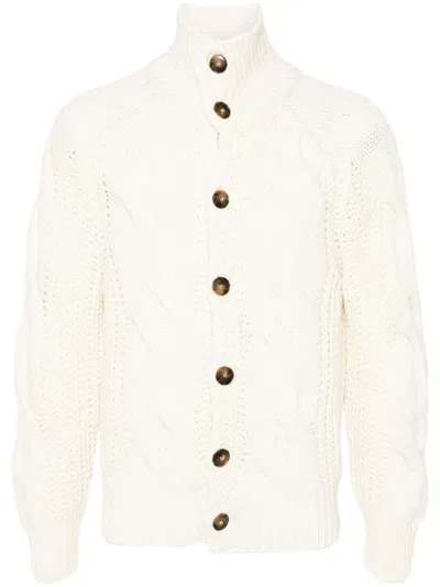 Canali Braided Ribbed Cardigan In Neutrals