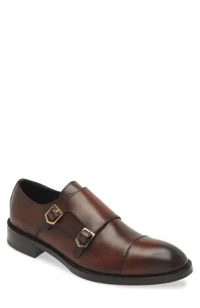 Canali Cap Toe Double Monk Strap Shoe In Brown