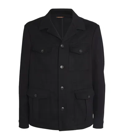 Canali Cashmere Field Jacket In Navy