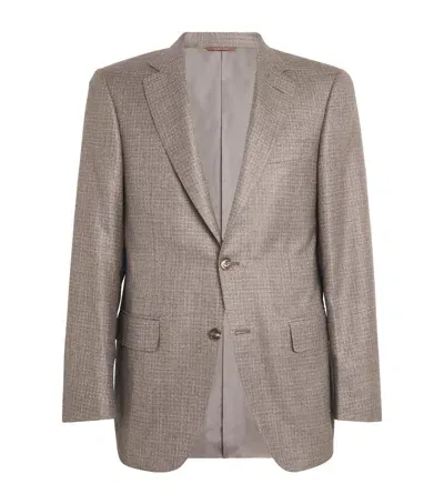 Canali Cashmere-silk Check Blazer In Brown