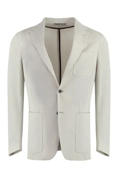 Canali Cotton Blend Blazer In Ecru