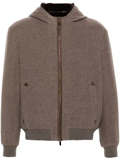 Canali Felted Hooded Jacket In Brown