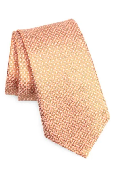 Canali Geometric Silk Tie In Orange