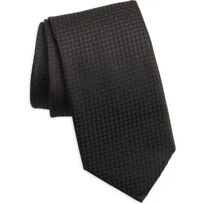 Canali Herringbone Silk Tie In Black