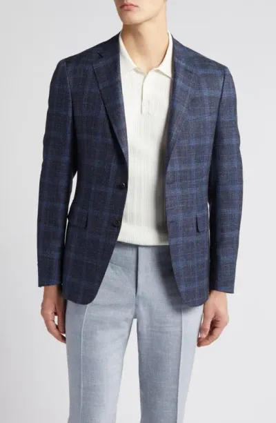 Canali Kei Trim Fit Plaid Wool & Silk Blend Sport Coat In Blue