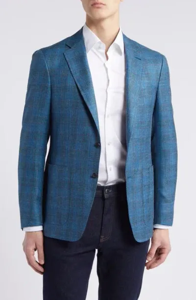 Canali Kei Trim Fit Plaid Wool Blend Sport Coat In Turquoise