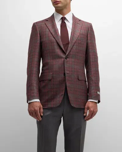 Canali Men's Silk-wool Plaid Sport Coat In Dark Red