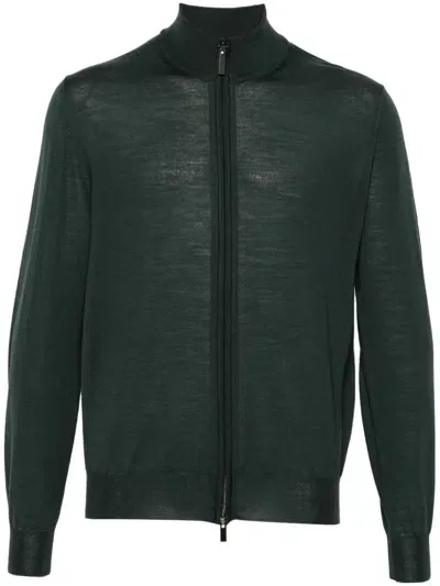 Canali Merino Wool Cardigan In Green