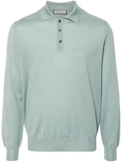 Canali Merino-wool Polo Shirt In Green