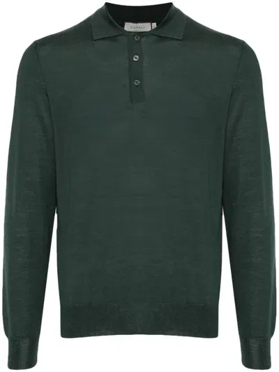 Canali Merino Wool Polo Top In Green