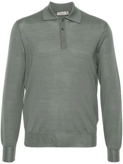 Canali Merino Wool Polo Top In Green