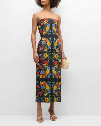 Cara Cara Leah Strapless Floral Midi Dress In Flora Scarf Black