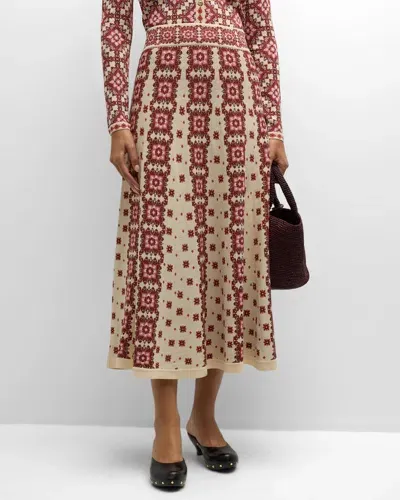 Cara Cara Maxine Medallion Jacquard Knit Midi Skirt In Mandala Rust