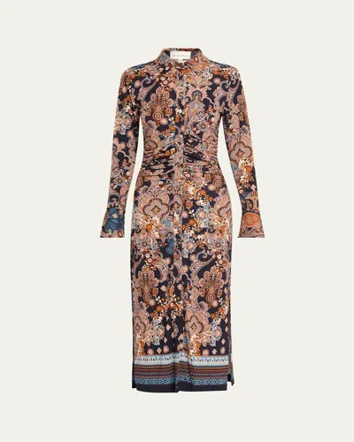 Cara Cara Shirley Ruched Paisley-print Midi Shirtdress In Bluetif Cascade