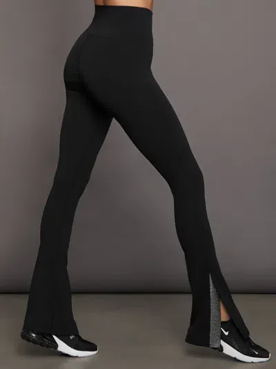 Carbon38 Rhinestone Split Bootcut Legging In Black