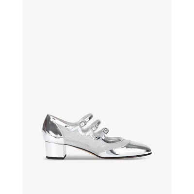 Carel Womens Silver Knight Three-strap Leather Heeled Mary Jane Courts In Metallic