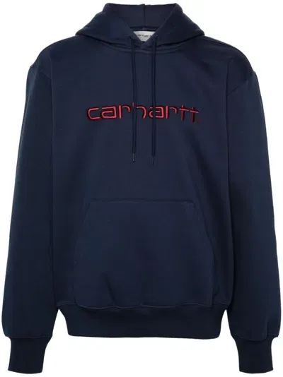 Carhartt Wip Main Logo Cotton Blend Hoodie In Blue